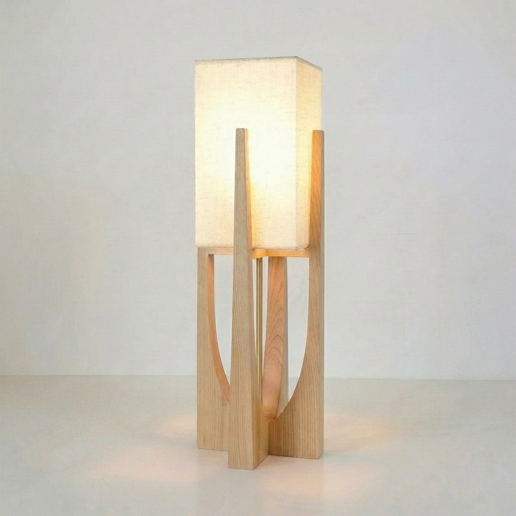 Japanese-Inspired Floor Lamp with Fabric Shade & Wood Base – Warm LED Accent for Living Room, Bedroom & Reading Nook