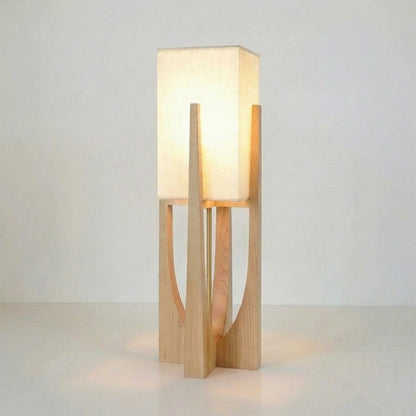 Japanese-Inspired Floor Lamp with Fabric Shade & Wood Base – Warm LED Accent for Living Room, Bedroom & Reading Nook