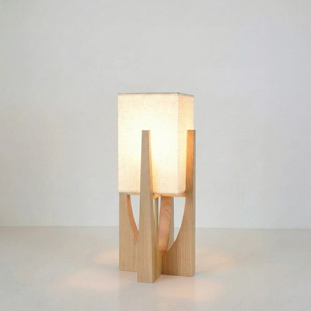 Japanese-Inspired Floor Lamp with Fabric Shade & Wood Base – Warm LED Accent for Living Room, Bedroom & Reading Nook