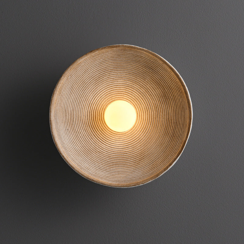 Round Wood & Resin Wall Sconce Light – LED Compatible E27 Socket – Minimalist Asian-Inspired Design for Living Room, Dining Room, Bar – 8