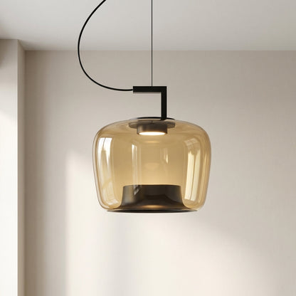 Glass Globe Pendant Light with Iron Frame & Adjustable Cord for Dining Room, Kitchen, Bar – Contemporary Hanging Fixture