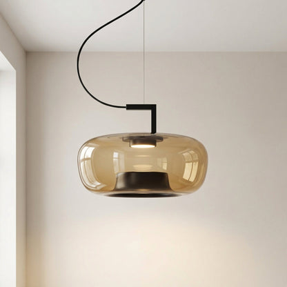Glass Globe Pendant Light with Iron Frame & Adjustable Cord for Dining Room, Kitchen, Bar – Contemporary Hanging Fixture