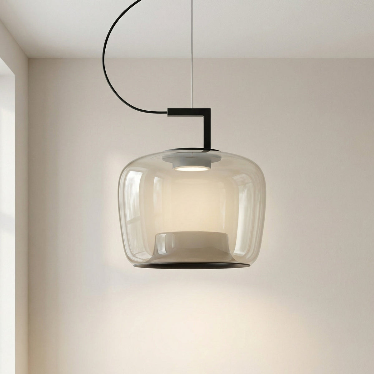 Glass Globe Pendant Light with Iron Frame & Adjustable Cord for Dining Room, Kitchen, Bar – Contemporary Hanging Fixture