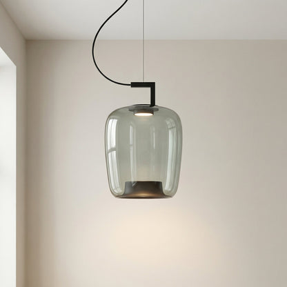 Glass Globe Pendant Light with Iron Frame & Adjustable Cord for Dining Room, Kitchen, Bar – Contemporary Hanging Fixture