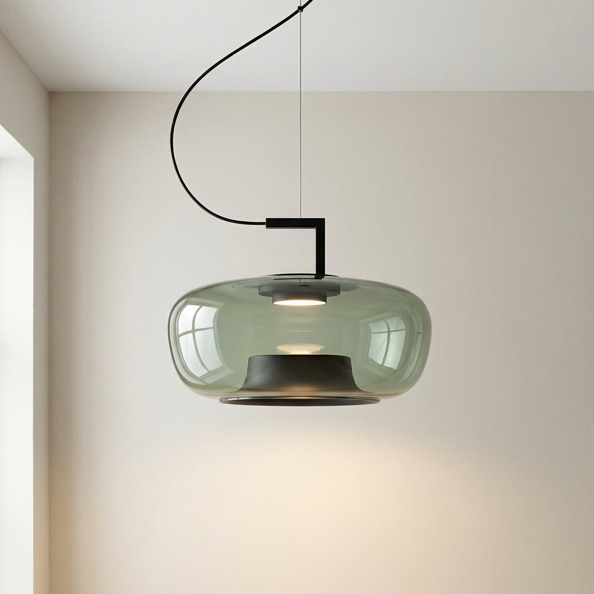 Glass Globe Pendant Light with Iron Frame & Adjustable Cord for Dining Room, Kitchen, Bar – Contemporary Hanging Fixture