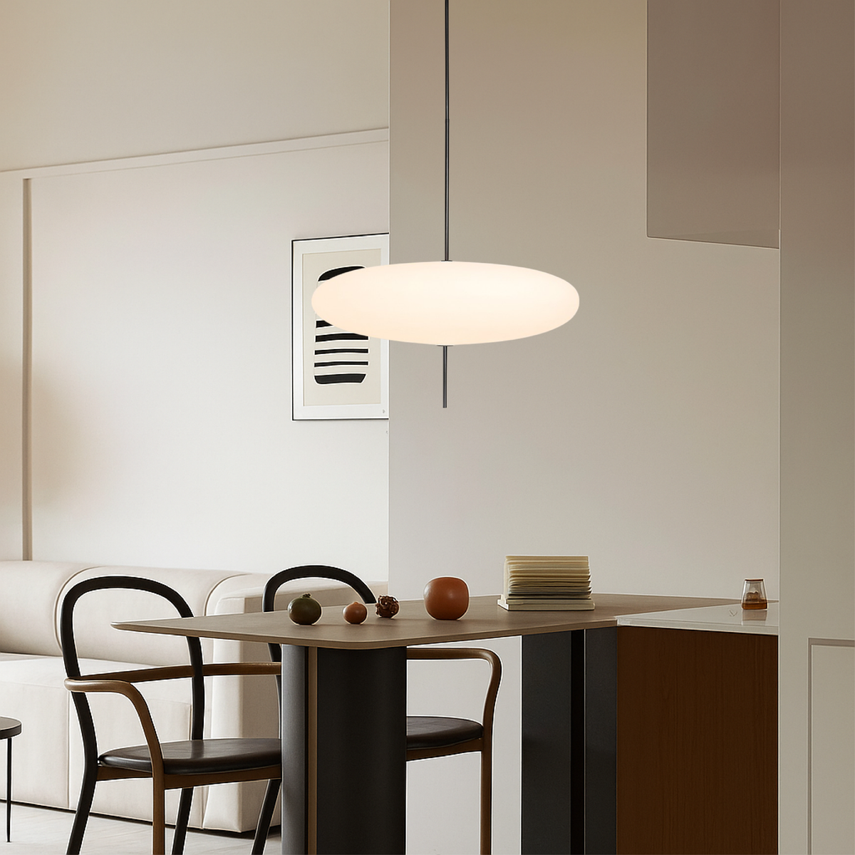 Hanging Ceiling Fixture 20 Inch Round Metal Shade Black for Kitchen Island Dining Room Modern Minimalist Adjustable Height E27 Socket Overhe