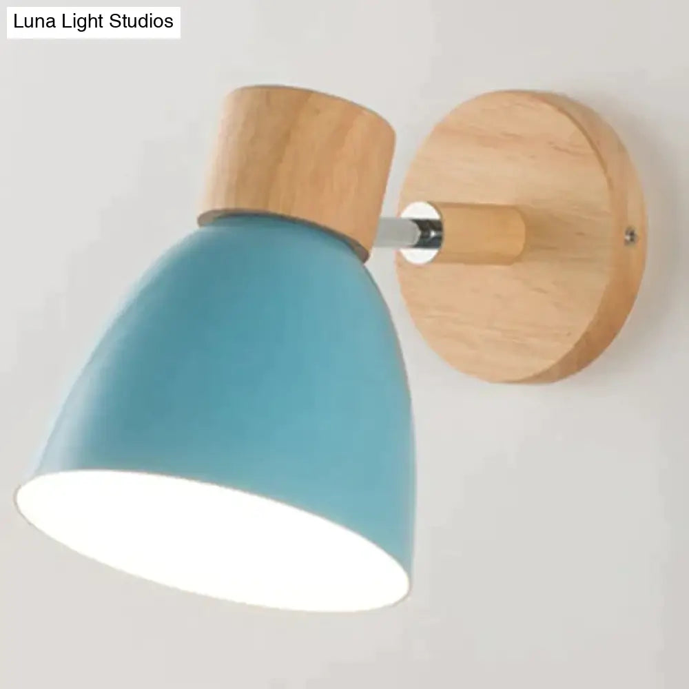 Wall-Mount Reading Sconce with Wood Accent & Adjustable Arm for Bedroom, Living Room & Home Office