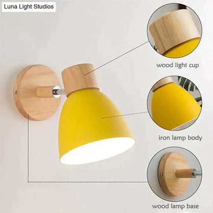 Wall-Mount Reading Sconce with Wood Accent & Adjustable Arm for Bedroom, Living Room & Home Office
