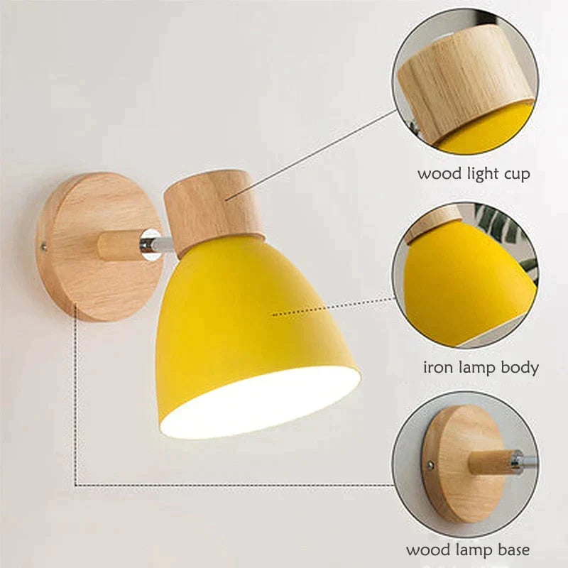 Wall-Mount Reading Sconce with Wood Accent & Adjustable Arm for Bedroom, Living Room & Home Office