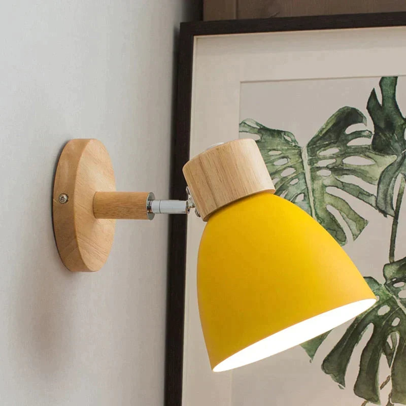 Wall-Mount Reading Sconce with Wood Accent & Adjustable Arm for Bedroom, Living Room & Home Office