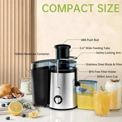 High-Power Centrifugal Juice Extractor with Wide-Mouth Feeder & 2-Speed Control for Whole Fruits & Vegetables – 800W Motor