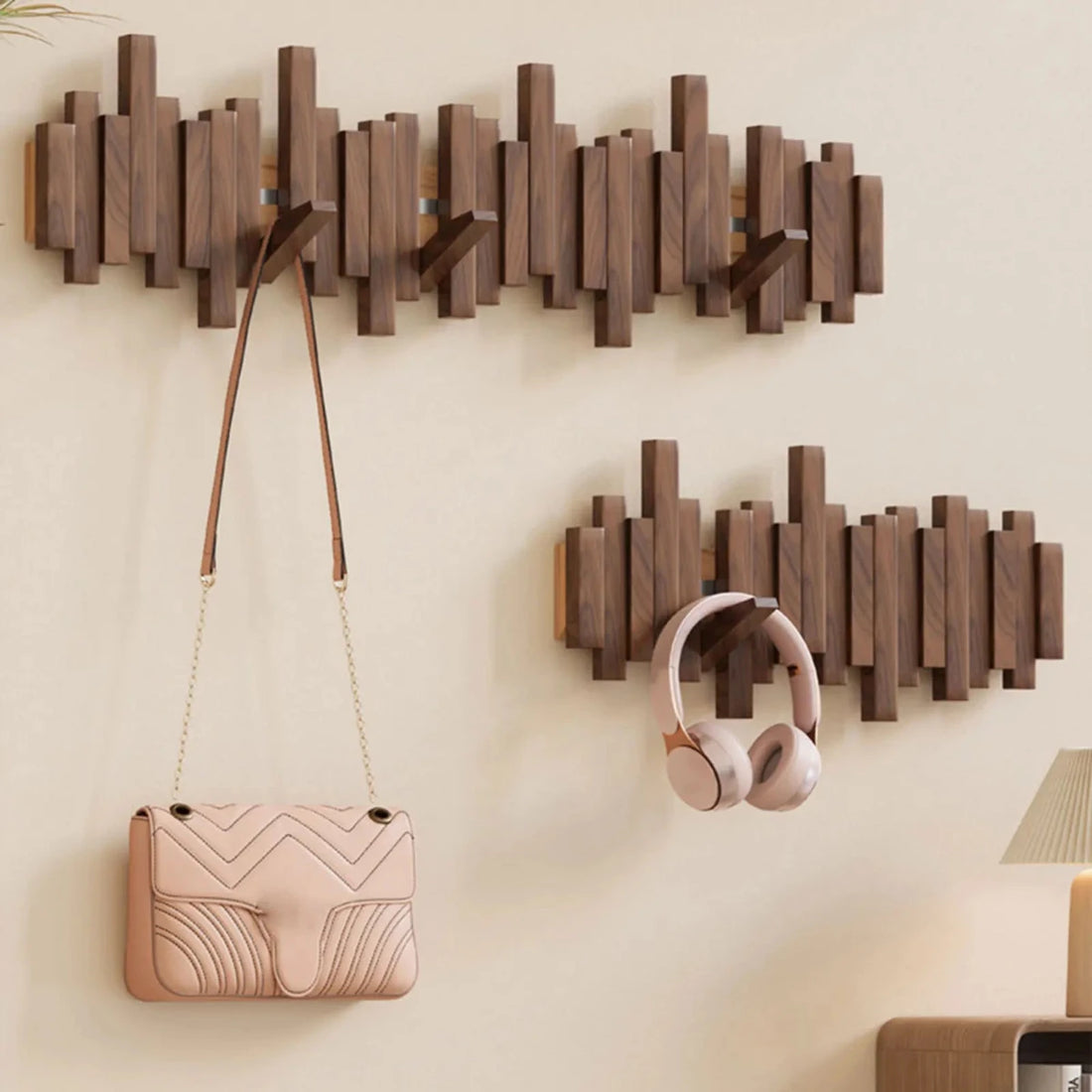 Wall Mounted Coat Rack Piano Key Design Solid Wood Hooks for Entryway Bedroom Hallway Minimalist Folding Hook Organizer Space Saving
