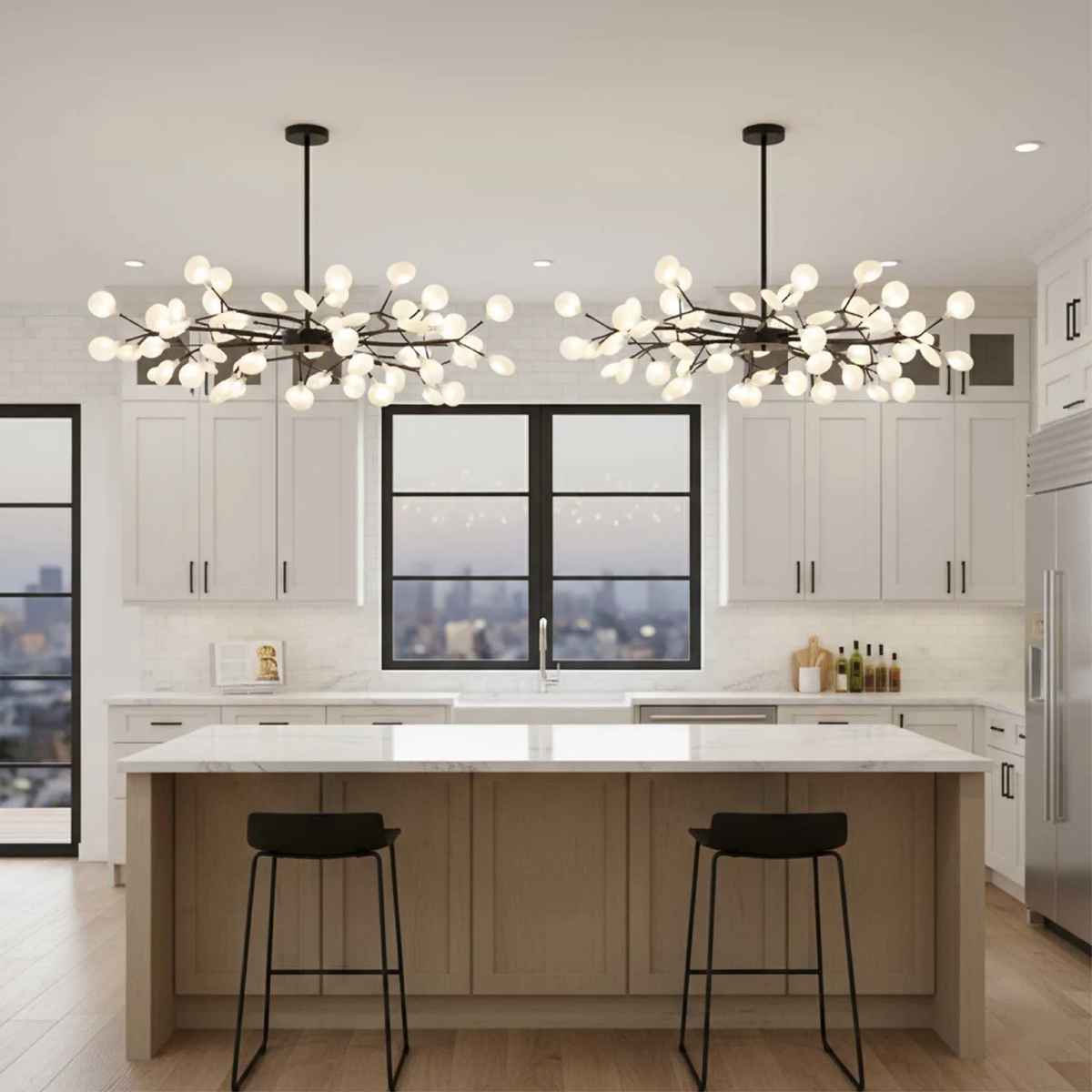 Branch Pendant Light Black Modern Chandelier LED 70 inches Metal Acrylic Warm White 3000K for Dining Room High Ceiling Open Plan