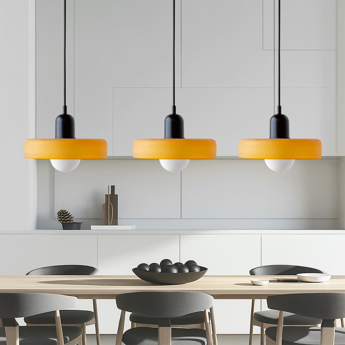 Triple Glass Hanging Light 39 in Wide Black Finish Adjustable Cable Kitchen Island Dining Table Ceiling Fixture Warm 3000K G9 Socket for Ope