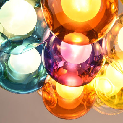 Multicolor Glass Globe Chandelier 20 Inch Cluster Adjustable Height Ceiling Light for Kitchen Dining Room Living Room Statement Lighting Fix