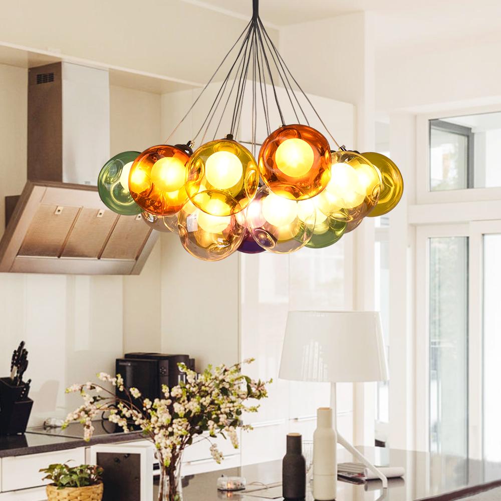 Multicolor Glass Globe Chandelier 20 Inch Cluster Adjustable Height Ceiling Light for Kitchen Dining Room Living Room Statement Lighting Fix