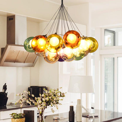 Multicolor Glass Globe Chandelier 20 Inch Cluster Adjustable Height Ceiling Light for Kitchen Dining Room Living Room Statement Lighting Fix