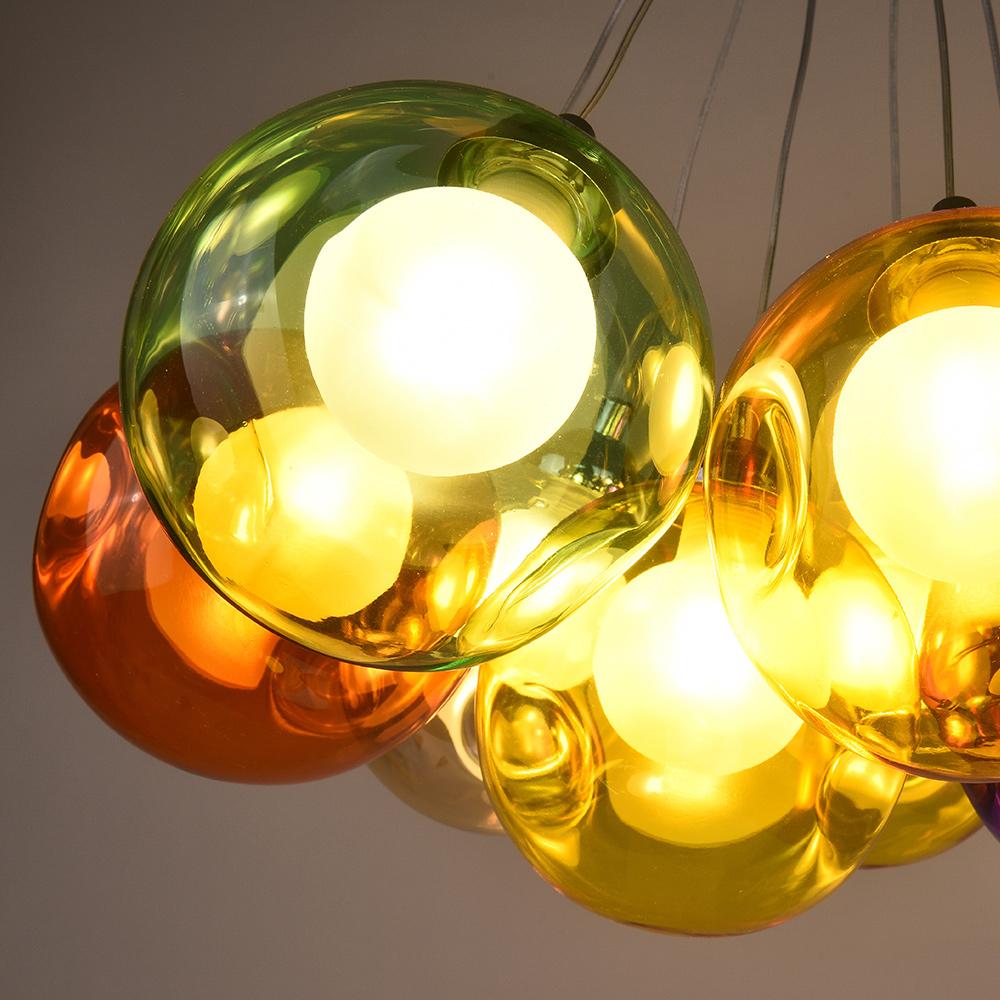 Multicolor Glass Globe Chandelier 20 Inch Cluster Adjustable Height Ceiling Light for Kitchen Dining Room Living Room Statement Lighting Fix