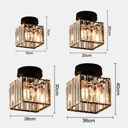 Cube Crystal Flush Mount Ceiling Light with Brass Frame 10 Inch for Bedroom Hallway Entryway Living Room Office Modern Home Lighting Fixture