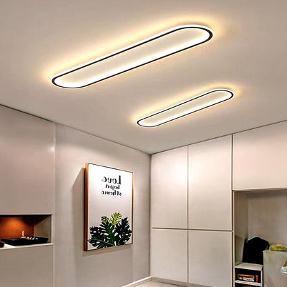 Flush Mount LED Ceiling Light Oval Low Profile Black White for Bedroom Hallway Entry Foyer Contemporary Overhead Lighting Modern Minimalist