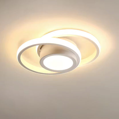 Double Ring LED Flush Mount Light Black Contemporary Overhead Fixture for Entryway Foyer Apartment Passageway Interior Decor