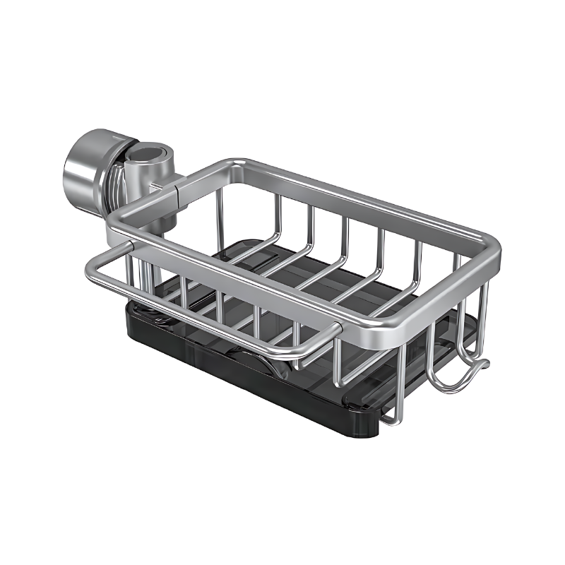 Over-Sink Caddy Organizer with Drainage Slots & Towel Hook for Kitchen Counter Storage