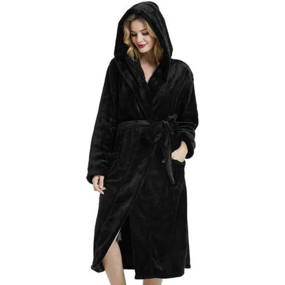 Hooded Fleece Robe for Women Long Soft Plush Loungewear with Pockets Cozy Warm Bathrobe for Lounging Relaxing Sleepwear Gift for Her Cold We