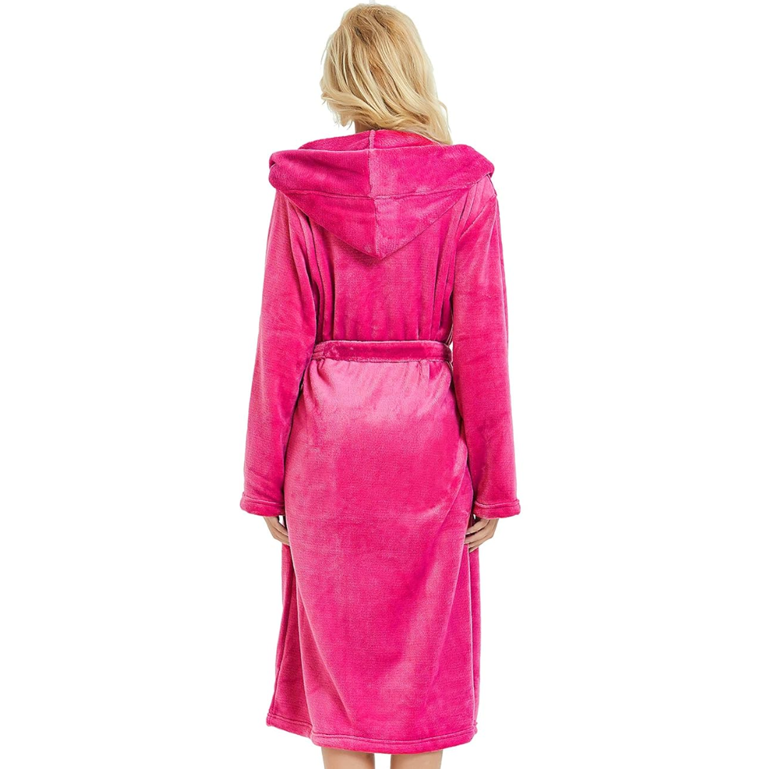 Hooded Fleece Robe for Women Long Soft Plush Loungewear with Pockets Cozy Warm Bathrobe for Lounging Relaxing Sleepwear Gift for Her Cold We