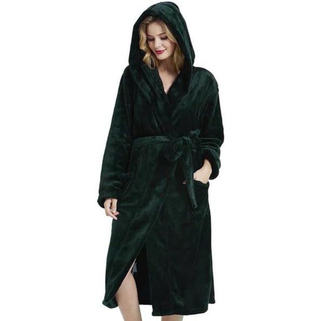 Hooded Fleece Robe for Women Long Soft Plush Loungewear with Pockets Cozy Warm Bathrobe for Lounging Relaxing Sleepwear Gift for Her Cold We