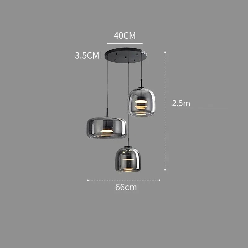 Glass Drop Ceiling Fixture 40 in Adjustable Height Cognac Smoke Gray Over Island Dining Table Modern Nordic Minimalist Hanging Lamp Bedroom