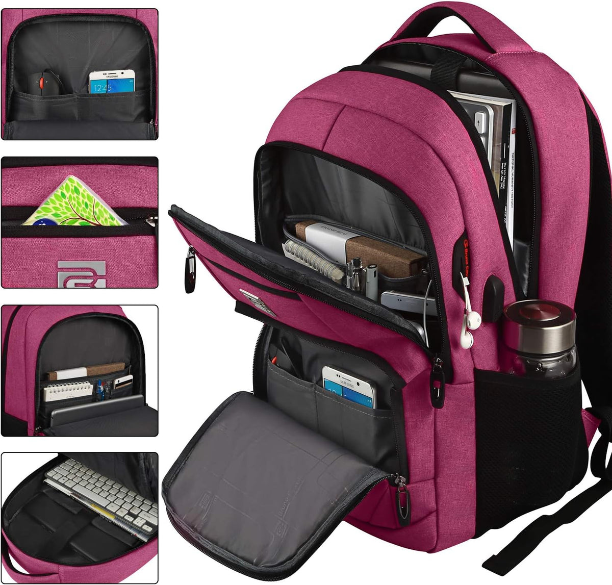 Tech Backpack for Laptops Up to 15.6 Inches with Integrated USB Power Port & Hidden Security Pocket | Polyester Daypack for College Students