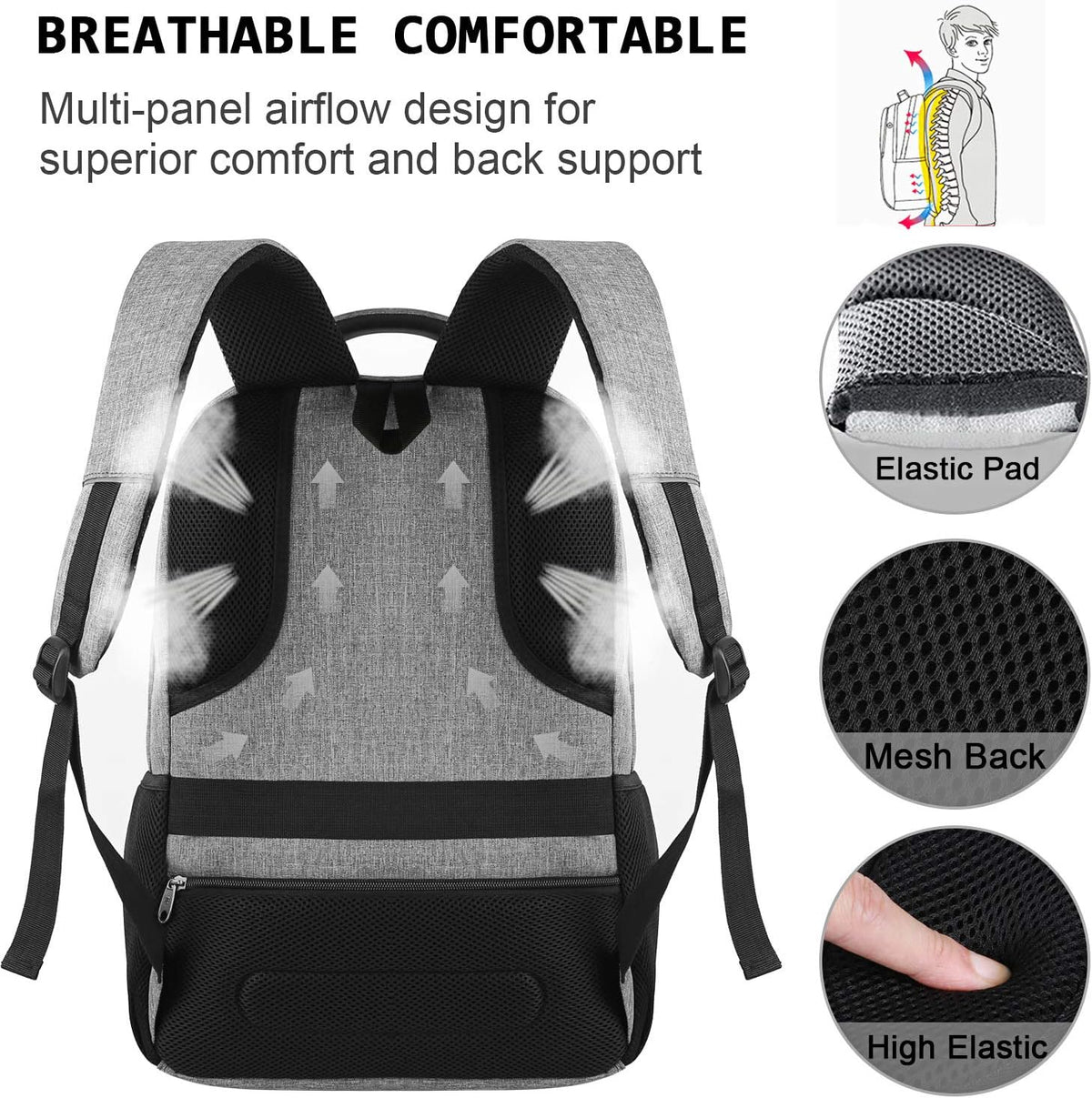 Tech Backpack for Laptops Up to 15.6 Inches with Integrated USB Power Port & Hidden Security Pocket | Polyester Daypack for College Students