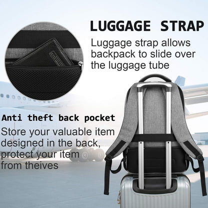 Tech Backpack for Laptops Up to 15.6 Inches with Integrated USB Power Port & Hidden Security Pocket | Polyester Daypack for College Students