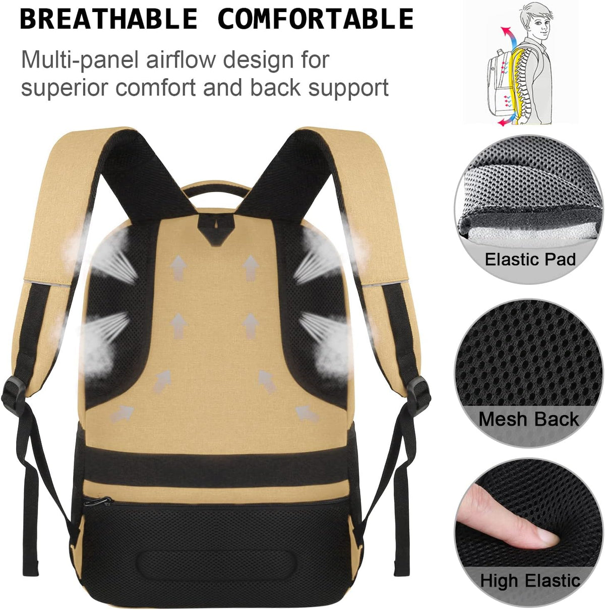 Tech Backpack for Laptops Up to 15.6 Inches with Integrated USB Power Port & Hidden Security Pocket | Polyester Daypack for College Students