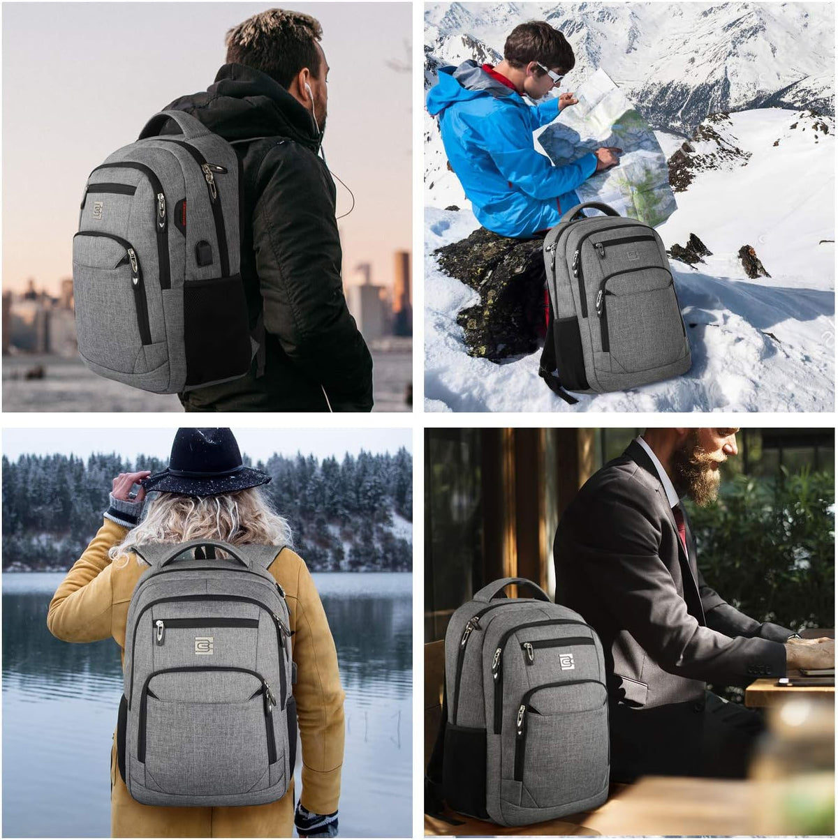 Tech Backpack for Laptops Up to 15.6 Inches with Integrated USB Power Port & Hidden Security Pocket | Polyester Daypack for College Students