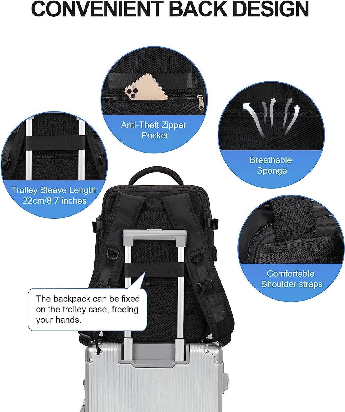 Large Travel Backpack 40L with Laptop Sleeve and Dedicated Shoe Section for Weekend Trips, Hiking & Daily Use