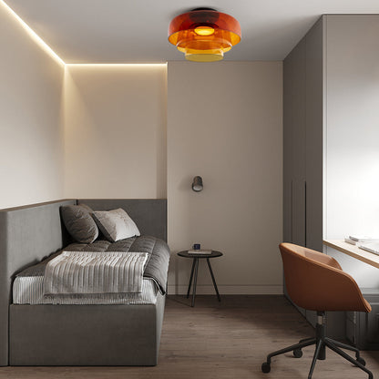 Tiered Glass Overhead Fixture 16.5 in Diameter Contemporary Room Illumination Gray Amber Green Finishes LED Flush Mount for Bedroom Dining K