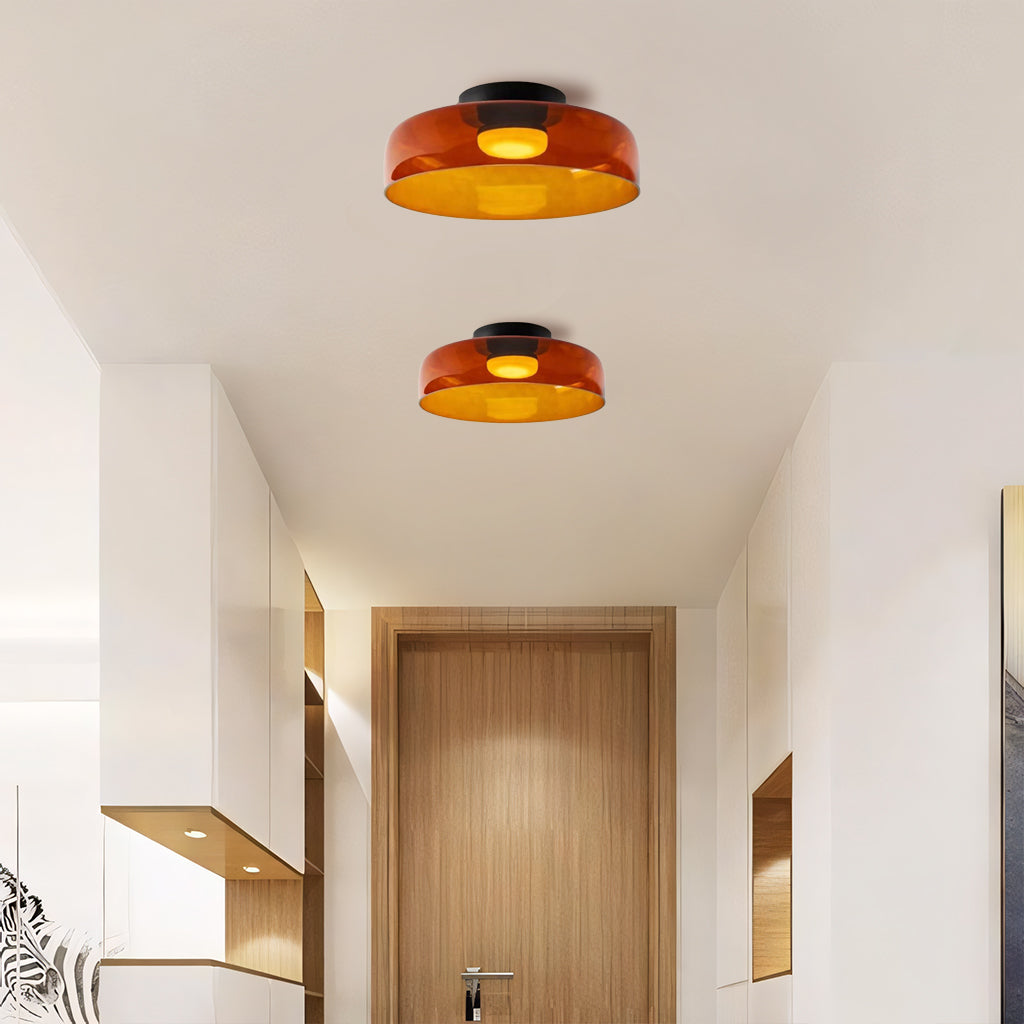 Tiered Glass Overhead Fixture 16.5 in Diameter Contemporary Room Illumination Gray Amber Green Finishes LED Flush Mount for Bedroom Dining K
