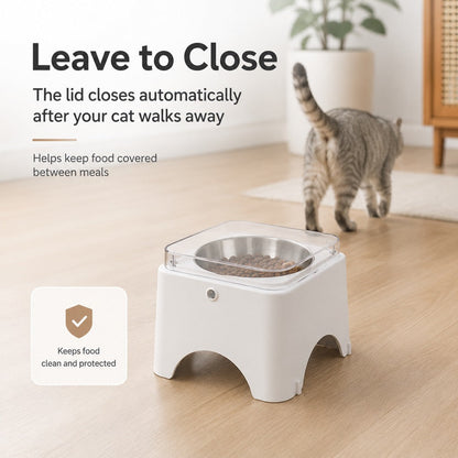Ortekor Smart Auto-Opening Covered Cat Bowl for Cleaner Indoor Feeding - Rechargeable Dustproof Cat Feeder