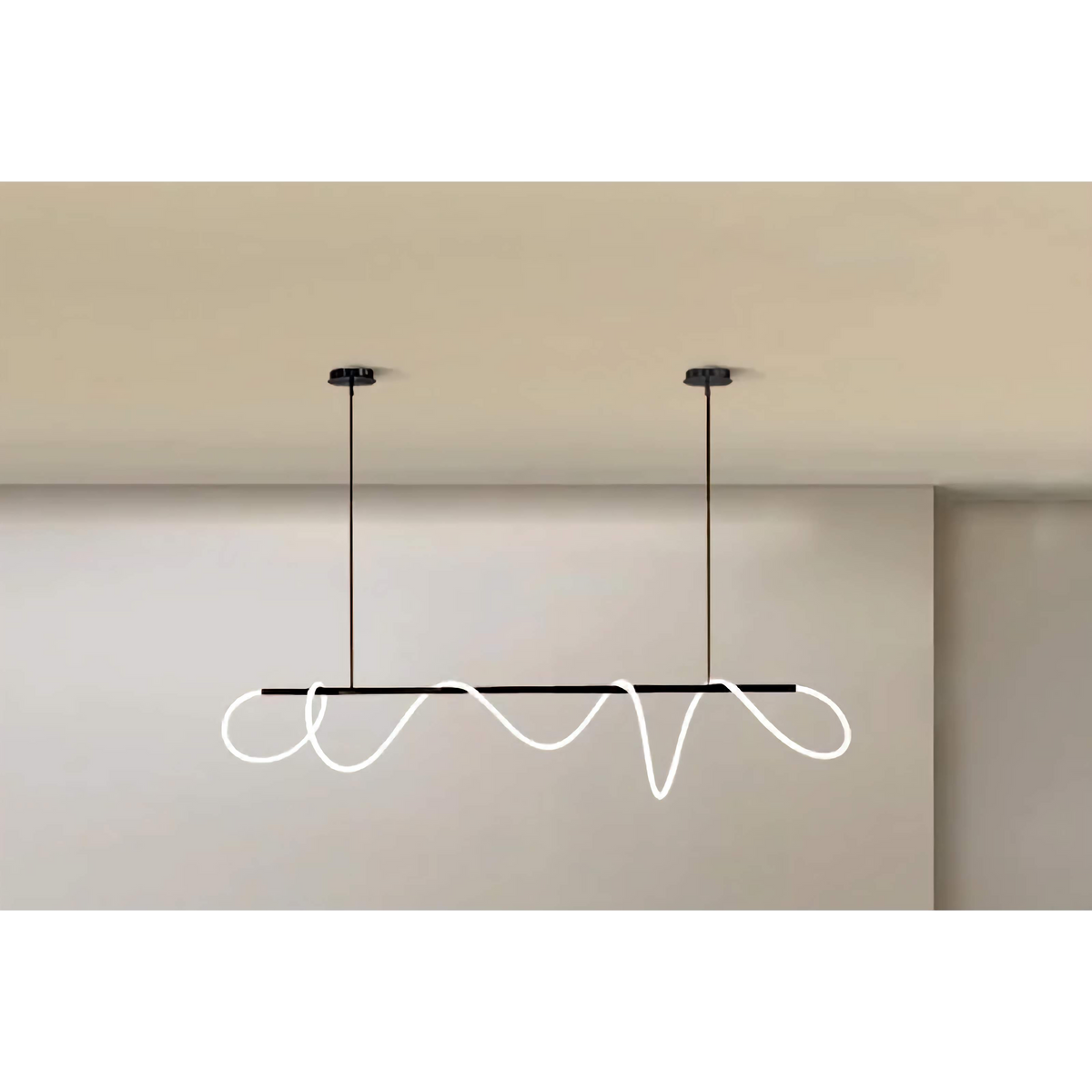 Architectural Surface Mount LED Ceiling Fixture Curved Copper Bar Design for Dining Tables Kitchen Islands Gold Black Silver 24-138 Inches