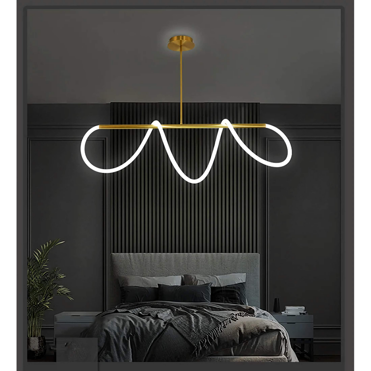 Architectural Surface Mount LED Ceiling Fixture Curved Copper Bar Design for Dining Tables Kitchen Islands Gold Black Silver 24-138 Inches