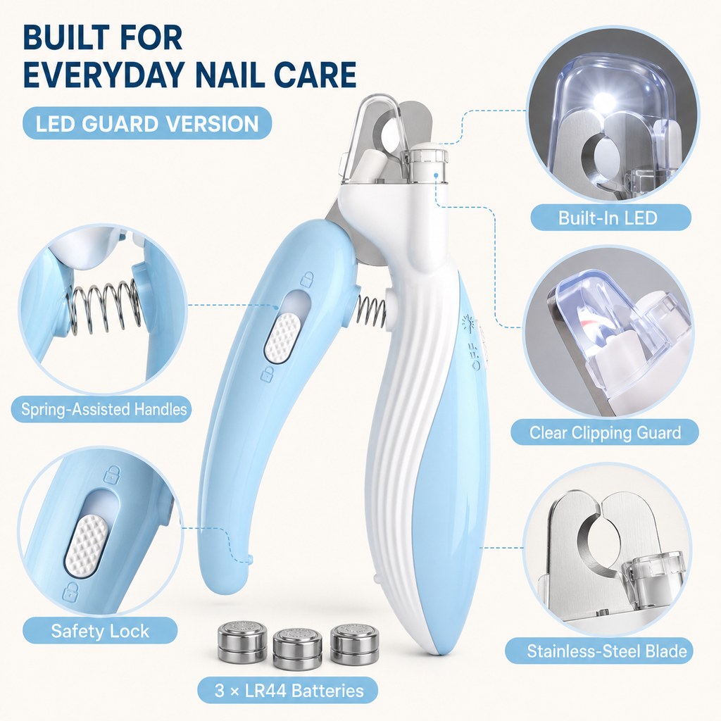 Ortekor Pet Nail Clippers for At-Home Grooming – LED Guard & Mini Styles for Cleaner, Easier Dog & Cat Nail Trims