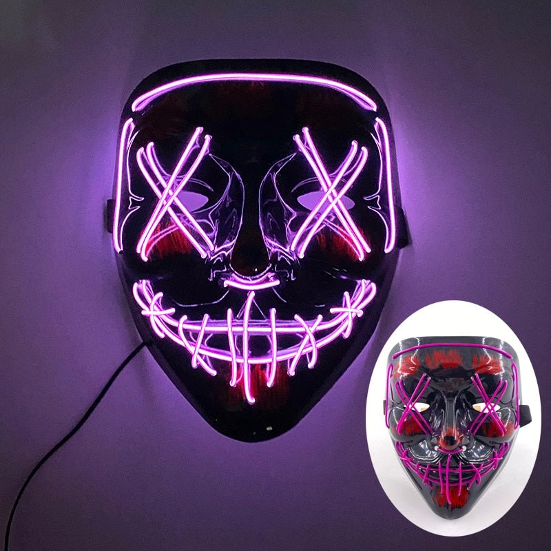 LED Light-Up Halloween Costume Mask for Adults – Electroluminescent Glow Face Mask for Parties, Festivals & Cosplay