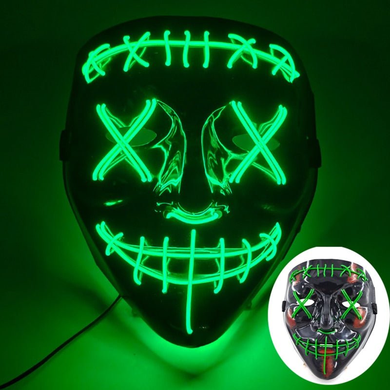 LED Light-Up Halloween Costume Mask for Adults – Electroluminescent Glow Face Mask for Parties, Festivals & Cosplay