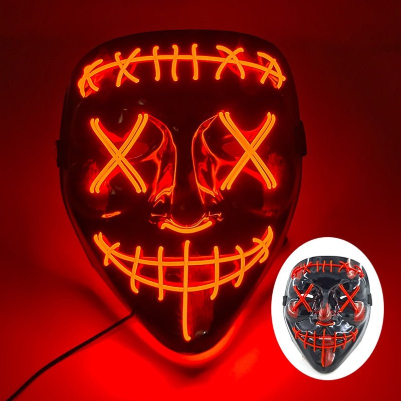 LED Light-Up Halloween Costume Mask for Adults – Electroluminescent Glow Face Mask for Parties, Festivals & Cosplay