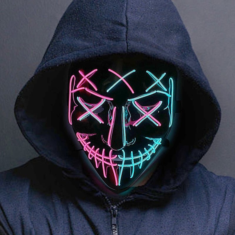LED Light-Up Halloween Costume Mask for Adults – Electroluminescent Glow Face Mask for Parties, Festivals & Cosplay