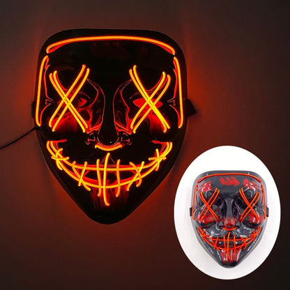 LED Light-Up Halloween Costume Mask for Adults – Electroluminescent Glow Face Mask for Parties, Festivals & Cosplay