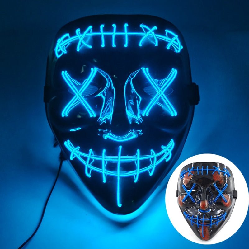 LED Light-Up Halloween Costume Mask for Adults – Electroluminescent Glow Face Mask for Parties, Festivals & Cosplay