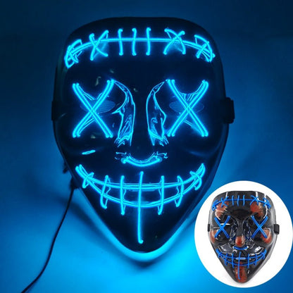 LED Light-Up Halloween Costume Mask for Adults – Electroluminescent Glow Face Mask for Parties, Festivals & Cosplay