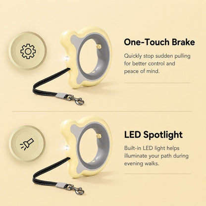Ortekor Retractable Dog Leash for Night Walks & Daily Walks - Optional LED Light, 16ft Reflective Tape & One-Touch Brake for Better Visibility and Control